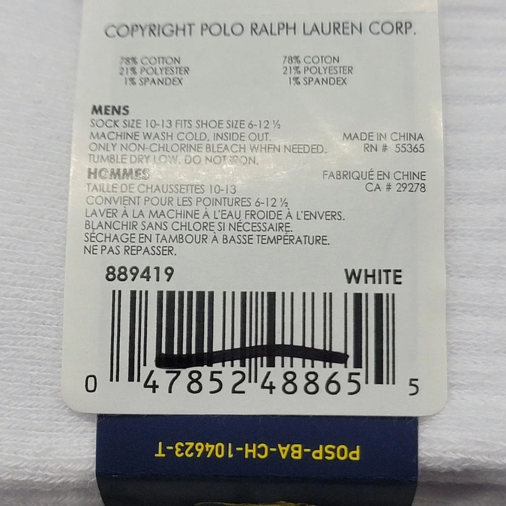 Polo Ralph Lauren Crew Socks Mens 10-13 White Sweater Polo Preppy Bear Mid Calf